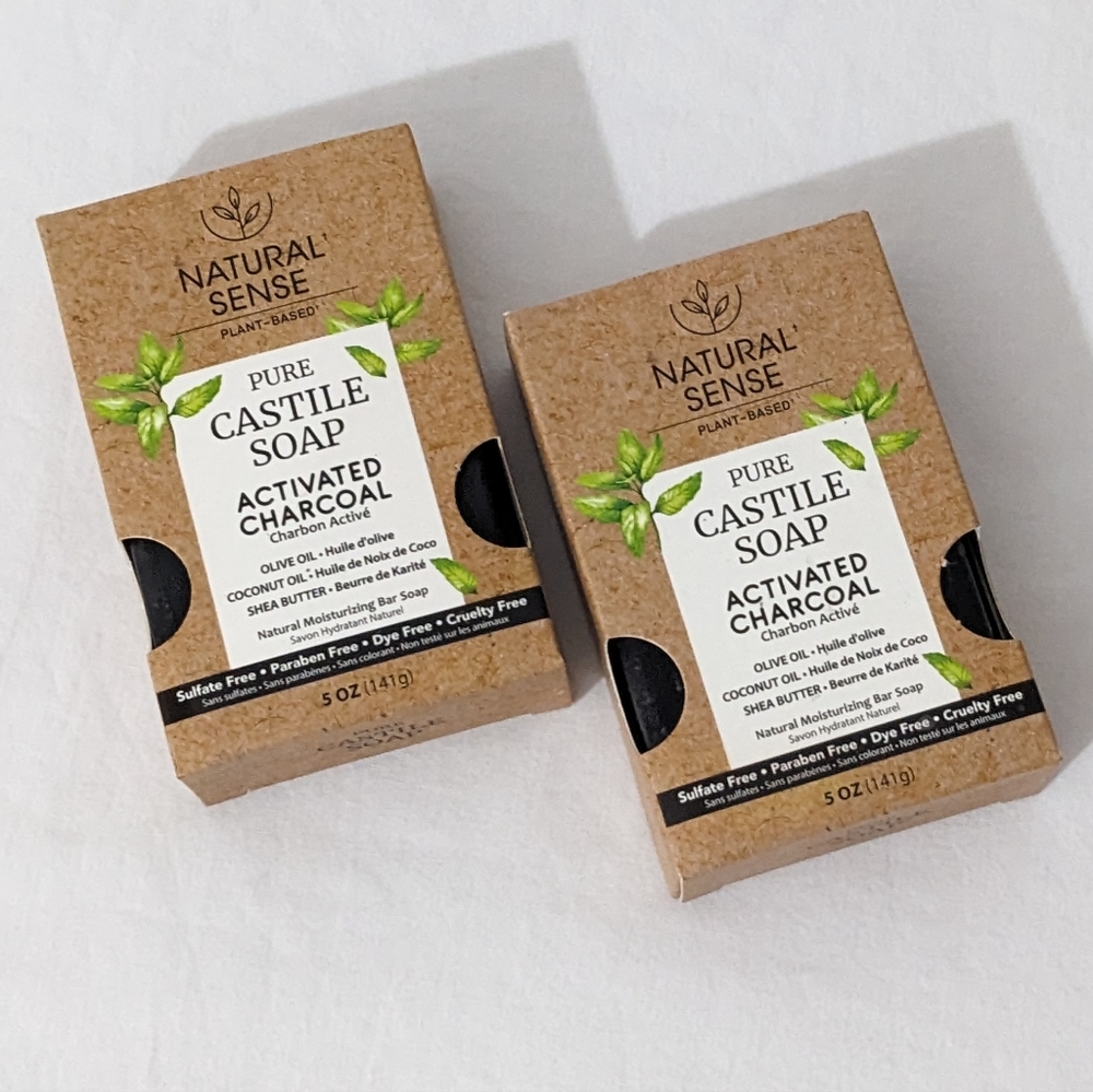 Natural Sense Plant Based Activated Charcoal Pure Castile Bar Soaps, Bundle of 2